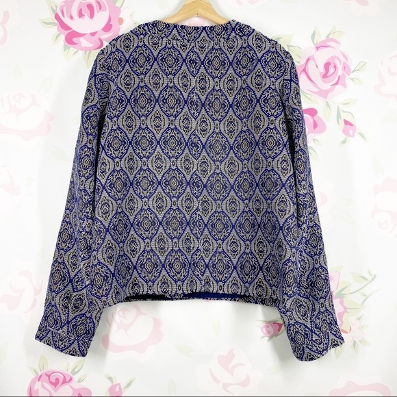 Long Tall Sally Boho Printed Blue Jacquard Open Blazer Jacket 18 - Picture 6 of 10